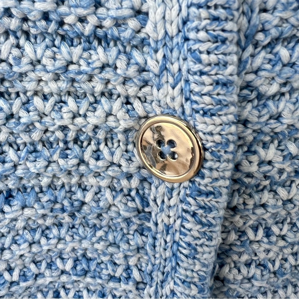 J.Jill Cotton Knit Cardigan Collarless Blue White 3/4 SLEEVES SIZE XL - Picture 5 of 9